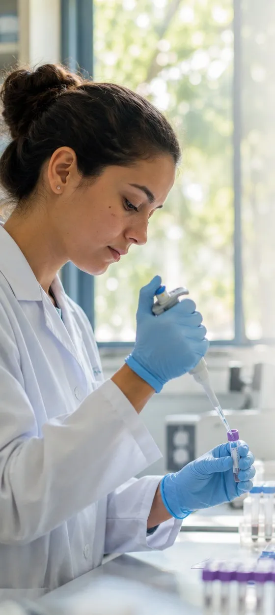 Bioquímica procesando muestras en el laboratorio